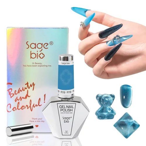 Miniatura 12 de Esmalte de uñas de gel de ojo de gato con barra magnética, 15ml de esmalte de uñas holográfico con purpurina, efecto magnético para manicura DIY