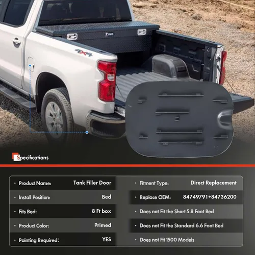 Miniatura 4 de 84736200 Tapa de la Puerta del Tapón de Llenado del Tanque de Combustible para Chevy Silverado 2500 3500 HD Para GMC Sierra 2500 3500 HD 2019-2025