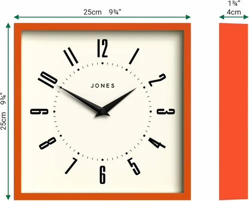 Miniatura 4 de JONES CLOCKS® Reloj de pared de caja, cuadrado retro, 10 pulgadas, naranja, números fáciles de leer, reloj perfecto para cocina u oficina Naranja