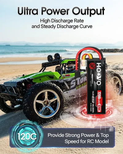Miniatura 5 de HOOVO 4S Lipo Battery 14.8V 120C 7200mAh RC Car Batteries Estuche rígido con enchufe TR compatible con escala 1/8 y 1/10 RC Car Buggy Truck Slash