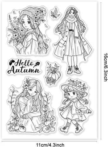 Miniatura 6 de GLOBLELAND Sellos transparentes de otoño para hacer tarjetas, sellos transparentes para dama, sellos transparentes para manualidades, álbumes