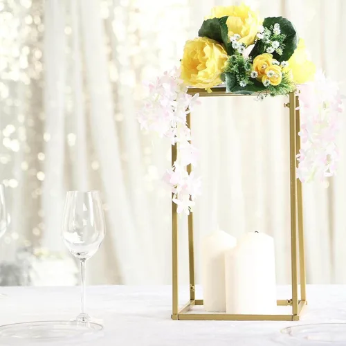 Miniatura 9 de Efavormart - Paquete de 2 soportes de metal para flores de boda de 16 pulgadas, soporte geométrico para centro de mesa Dorado