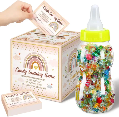 Miniatura 15 de Glenmal Juego de 52 piezas de regalo para juegos de baby shower, biberón grande para juego de ducha, adivina cuántos dulces decoraciones