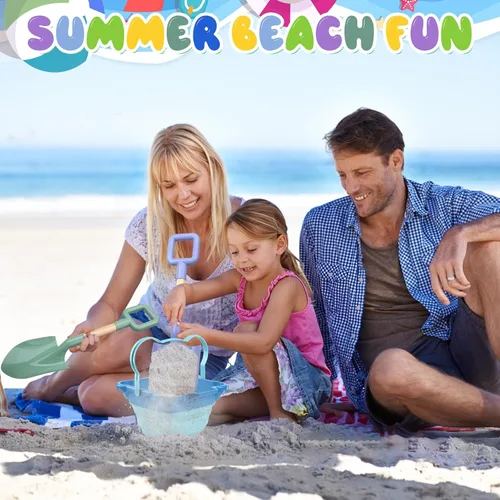 Miniatura 5 de Pala de playa con mango de madera, juguete de nieve para niños, pala de arena, juguete de arena para niños de 4 a 12 años, herramientas de Azul