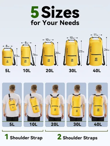 Miniatura 2 de HEETA - Bolsa impermeable con bolsillo frontal con cremallera para mujeres y hombres, 5 L/10 L/20 L/30 L/40 L, mochila de almacenamiento seca