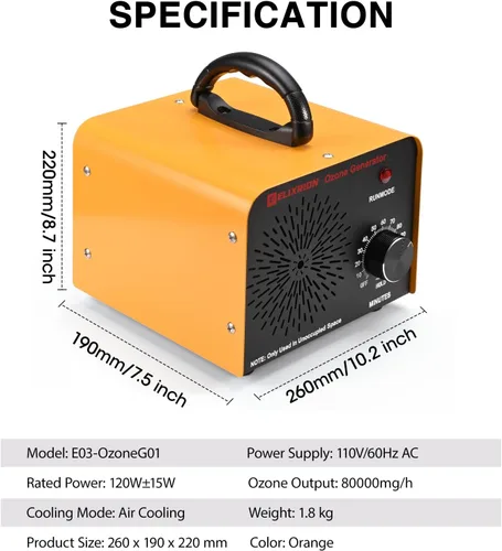 Miniatura 2 de Generador de ozono - Purificador de aire O3 de alta capacidad de 80,000 mg/h para control de olores en el hogar, cocina, automóvil, oficina, sótano