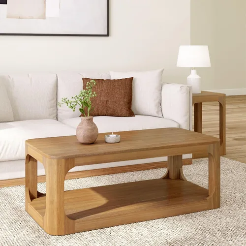 Miniatura 10 de Plank+Beam Forma - Mesa de centro moderna de 54 pulgadas con estante, mesa central contemporánea con espacio de almacenamiento, mesa de té Nuez