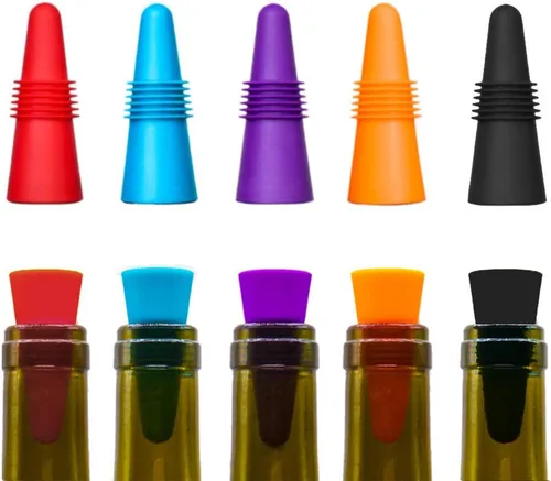 Miniatura 5 de 10 tapones de vino, reutilizable de silicona, sellador de botellas de bebidas con agarre superior para corcho para mantener el vino fresco, rojo