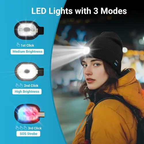 Miniatura 3 de Bluetooth Beanie with Light, LED Beanie with Built-in Speaker and Microphone, Unique Gifts for Men Women