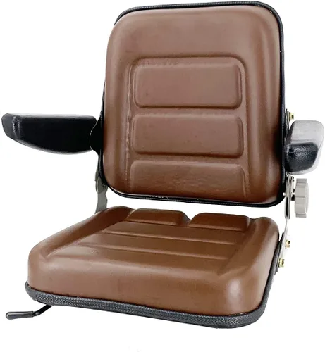 Miniatura 10 de Asiento universal para carretilla elevadora para cortacésped de jardín, asiento de suspensión plegable estilo Komatsu con respaldo ajustable, pista