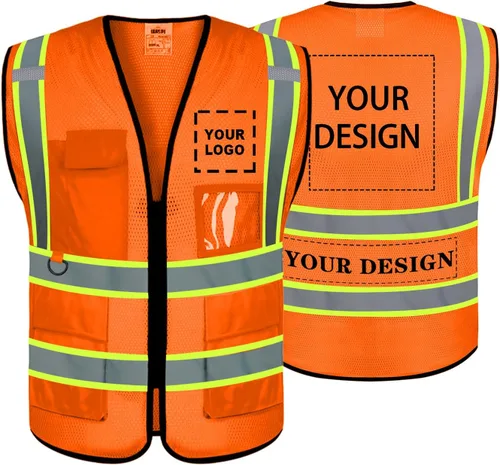 Miniatura 15 de BeautyWill Chaleco de seguridad con logotipo personalizado, Hi Vis Clase 2, chaleco reflectante de construcción unisex con 5 bolsillos