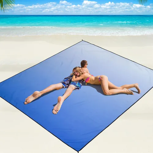 Miniatura 47 de WIWIGO Manta de playa impermeable a prueba de arena tapete de playa 79" X 83"/10'x9' para 2-8 adultos, de secado rápido, tapete de picnic al aire