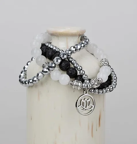 Miniatura 3 de SPUNKYsoul - Pulsera de hematita con flor de loto, apilable, para curación y nuevos principios
