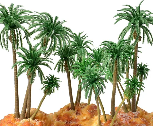 Miniatura 6 de Árboles modelo de palmeras, palmeras en miniatura mezcladas de 5 tamaños, árboles de plástico falsos sin soportes para decoración de paisajes