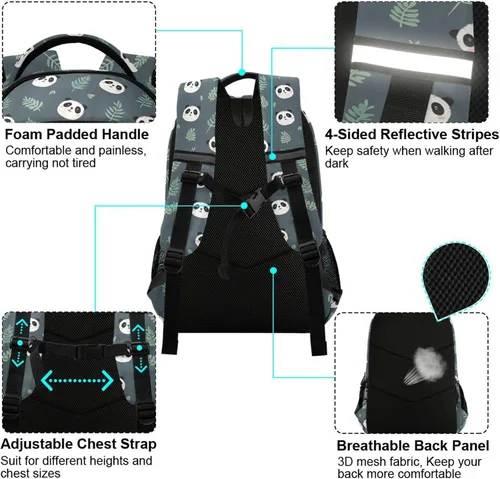 Miniatura 4 de MNSRUU Mochila escolar con correa para el pecho, linda mochila de unicornio para laptop, mochila de senderismo de viaje para niños y niñas, Panda