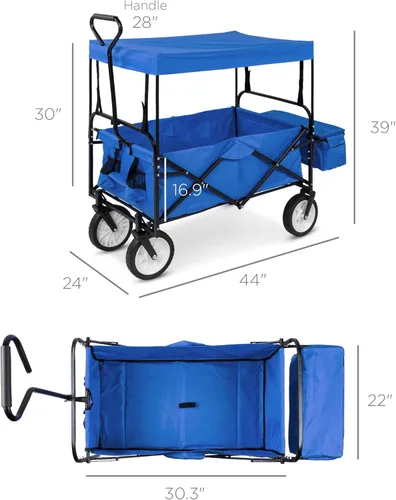 Miniatura 7 de Best Choice Products Vagón Utilitario Plegable Colapsible para Exteriores con Toldo, Carrito de Jardín para Playa, Pícnic, Campamento, Fiestas