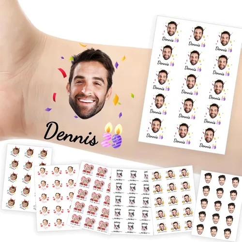 Miniatura 20 de Tatuajes temporales personalizados con foto y nombre, logotipo personalizado para adultos, niños, mujeres, hombres, regalo de boda, cumpleaños