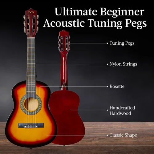 Miniatura 4 de Best Choice Products Kit de iniciación de guitarra acústica para niños de 30 pulgadas con afinador eléctrico, correa, funda, cuerdas, capo- Sunburst