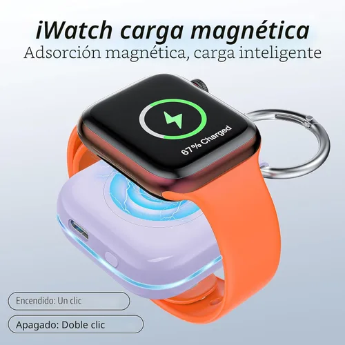 Miniatura 3 de Cargador de viaje portátil para Apple Watch Series 8, cargador inalámbrico para iWatch de 1200 mAh con cable de carga, llavero de bolso, cargadores