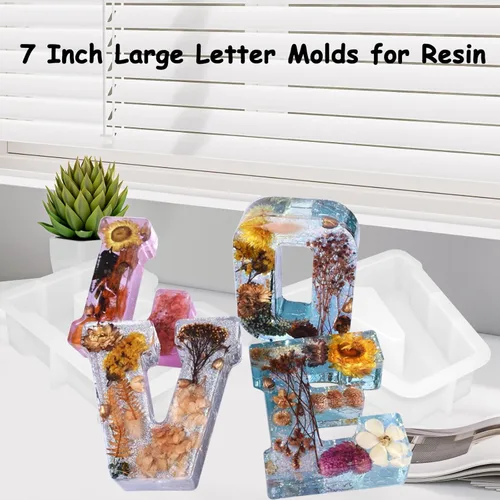 Miniatura 5 de Moldes de letras grandes de 7 pulgadas para resina, molde de fundición epoxi del alfabeto mayúscula 3D de la A a la Z, molde de silicona para velas