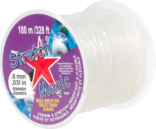 Cordón elástico Stretch Magic para bisutería – Color transparente, 0.8 mm de diámetro, 100 metros (328 pies) - Fácil de anudar, cuerda fuerte y