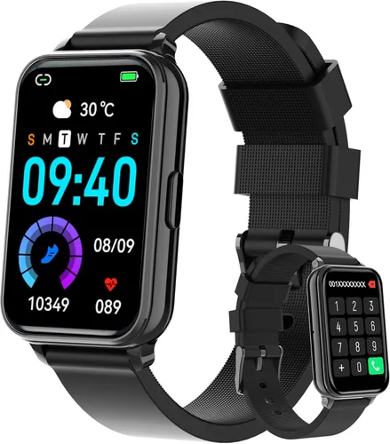Reloj inteligente rastreador de actividad física, hacer/responder llamadas para mujeres y hombres con frecuencia cardíaca, oxígeno en sangre, Negro