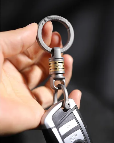 Miniatura 6 de Llavero de liberación rápida FEGVE con 2/28mm anillos de llavero de titanio, llavero giratorio resistente para llaves de casa y coche