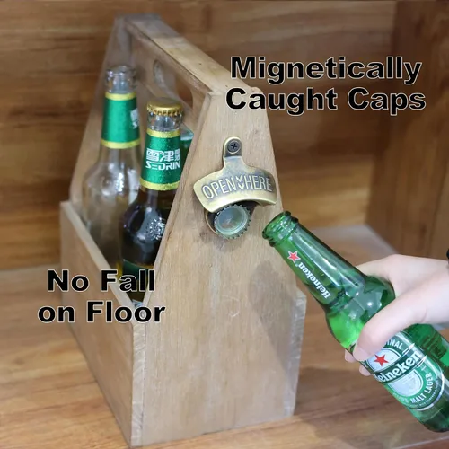 Miniatura 3 de Abridor de tapas de botellas montado en la pared de bronce antiguo con imanes, soporte de poste magnético retro para abridor de botellas