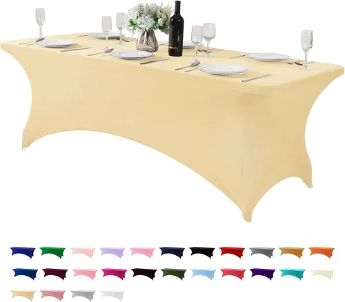 Miniatura 62 de Mantel de elastano para mesas de 4, 6 u 8 pies, mantel elástico universal ajustable para fiestas, banquetes, bodas y eventos - Verde manzana