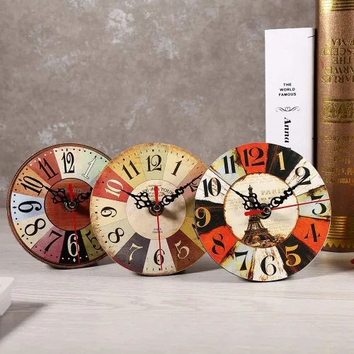 Miniatura 7 de Haofy Reloj de pared vintage redondo extra pequeño de 4.7 pulgadas, silencioso, funciona con pilas, reloj de pared de madera antigua para cocina