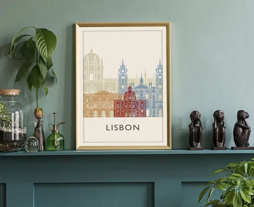 Miniatura 3 de Póster de ilustración de Lisboa, póster de horizonte de Lisboa Portugal, impresión de paisaje urbano y monumento, arte de pared para el hogar