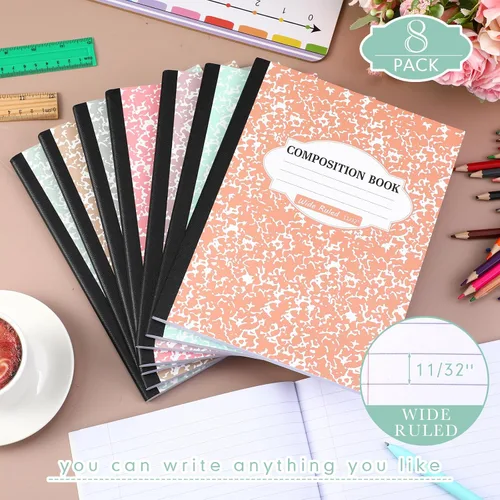 Miniatura 3 de Colarr Paquete de 8 cuadernos de composición de 9.75 x 7.5 pulgadas de ancho, libros de composición de papel de mármol a rayas de varios