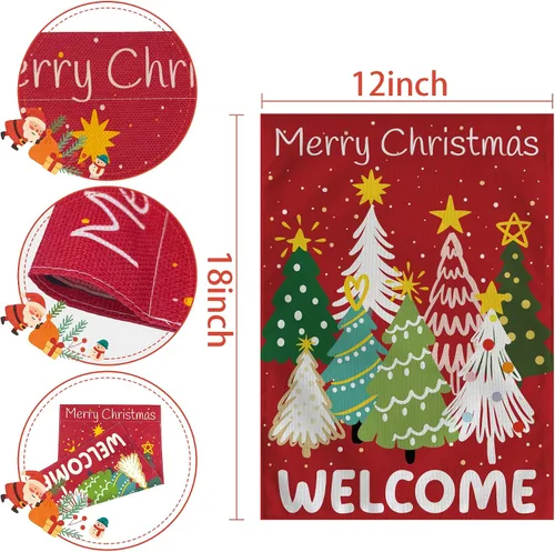 Miniatura 2 de Decoraciones de Navidad para exteriores – Bandera de jardín de bienvenida para árbol de Navidad Suministros de decoración de fiesta de Navidad Rojo