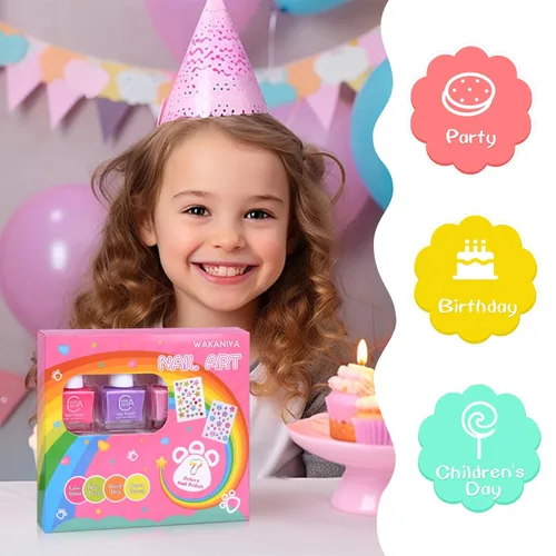 Miniatura 7 de wakaniya Juego de esmaltes de uñas no tóxicos para niñas con calcomanías de uñas de gemas, 7 colores despegables de bajo olor para niños pequeños 7