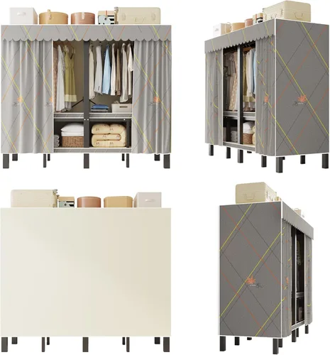 Miniatura 8 de Armario portátil resistente de 49.2 pulgadas con cubierta, sistema de armario de ropa de metal cubierto plegable de 1500 libras, perchero resistente