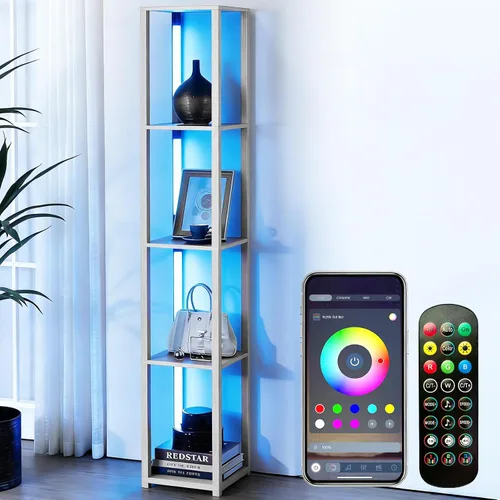 Miniatura 10 de RGBCW - Lámpara de pie LED inteligente y moderna con sincronización de música, lámpara de estante de esquina que cambia de color, lámpara de pie