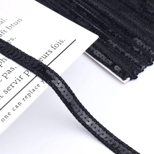 Miniatura 4 de Cinta de lentejuelas negras con purpurina plana para coser, 10 yardas Negro