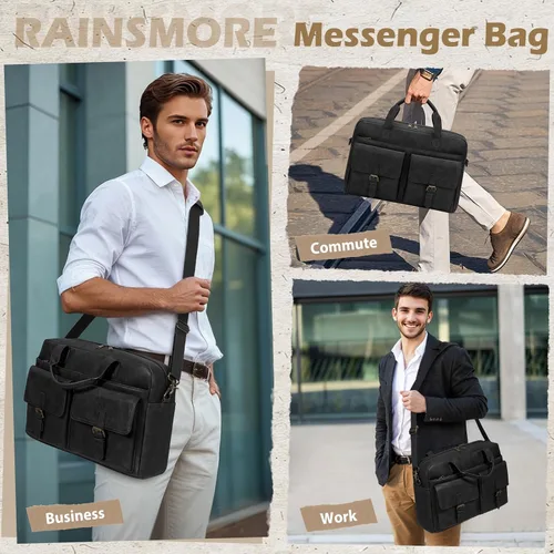 Miniatura 2 de RAINSMORE Bolsa tipo mensajero para hombre, de piel de 16 pulgadas, para laptop, maletín para computadora de trabajo, oficina, negocios, viajes