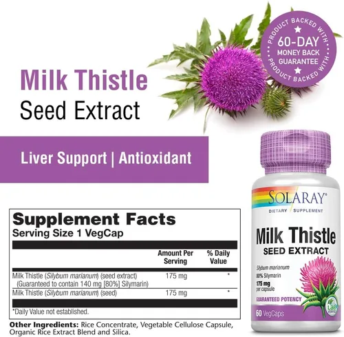 Miniatura 3 de SOLARAY Extracto de semilla de cardo mariano de 175 mg antioxidante destinado a ayudar a mantener un hígado normal y saludable sin OMG y vegano