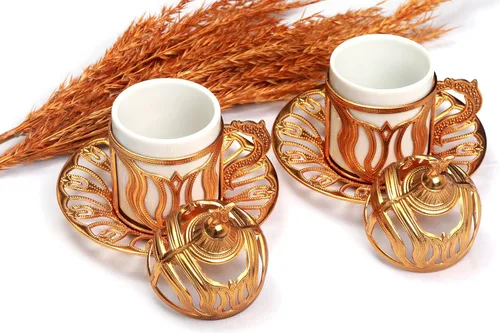 Miniatura 6 de Kuchengerate - 2 tazas de café turco, griego, árabe, marroquí, taza de café expreso con placa interior de soporte de metal de porcelana y tapa, 2