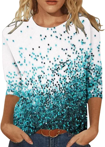 Women's Blouses 34 Sleeve Crew Neck Funny Print Graphic Tees Shirt Casual Pullover Tops Fashion Ladies Outfits 2023