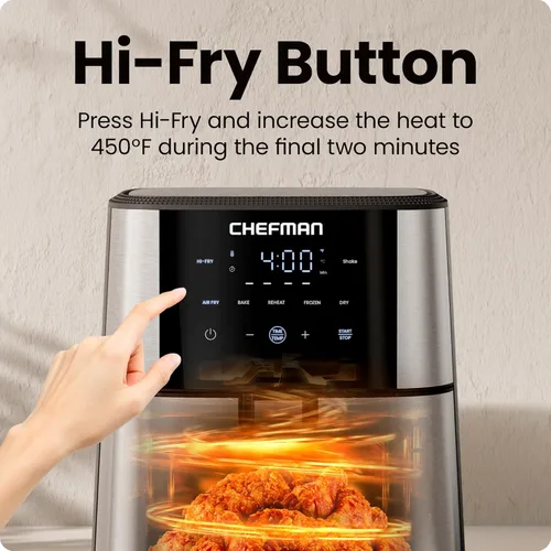 Miniatura 5 de Chefman Freidora de aire de 6 cuartos de galón TurboFry® 5 en 1 con opción Hi-Fry de 450°F para resultados más crujientes Hornea, deshidrata