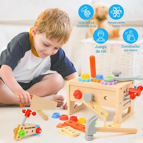 Miniatura 4 de Juego de herramientas de madera para niños de 2, 3, 4, 5 años, 29 piezas, juguetes educativos STEM para niños pequeños, juguetes Montessori