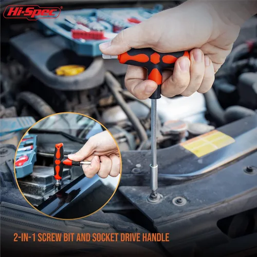 Miniatura 5 de Hi-Spec - Juego de herramientas compacto de 65 piezas para taller automotriz con medidor digital de presión de neumáticos. Herramientas esenciales