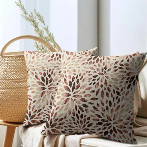 Miniatura 7 de Juego de 2 fundas de almohada de dalia rojo burdeos de 16 x 16 pulgadas, fundas de almohada geométricas rústicas de flores de algodón y lino