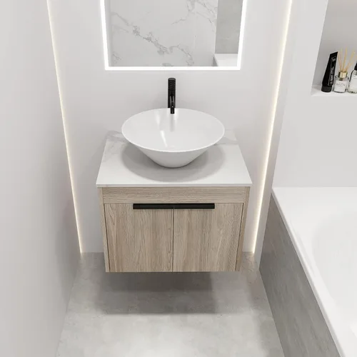Miniatura 27 de Juego de tocador de baño flotante de 22 pulgadas con lavabo, moderno tocador de baño montado en la pared con lavabo de cerámica y puerta de cierre