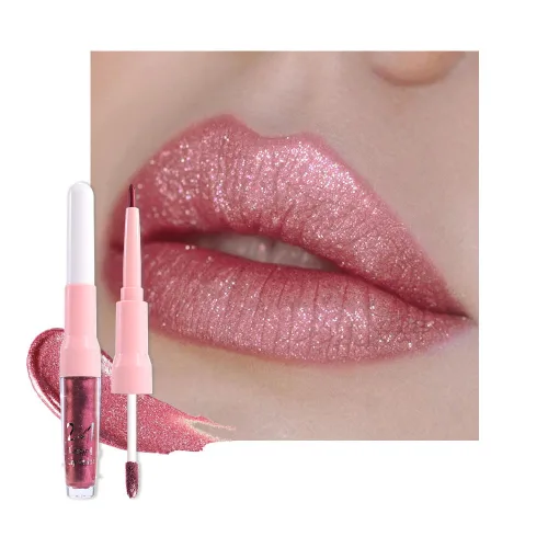 Miniatura 18 de evpct Juego de delineador de labios y lápiz labial metálico rosa claro, para mujeres, de larga duración, impermeable, 24 unidades, color rosa claro