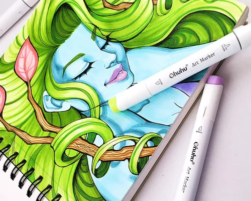 Miniatura 8 de Ohuhu Almohadillas para marcadores Cuaderno de bocetos artísticos - 8.9" x 8.3" tamaño cuadrado portátil - papel de dibujo de 120 lb/200 gsm - 60