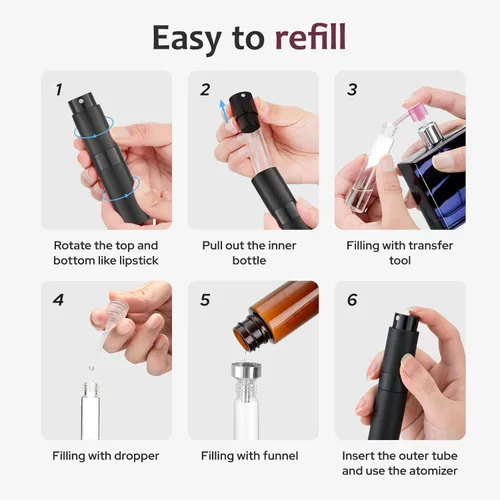 Miniatura 7 de LISAPACK Botella de Spray de Perfume de 8ML con Atomizador para Viaje (3 PIEZAS) Dispensador de Colonia Vacío, Pulverizador Portátil Esenciales