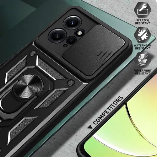 Miniatura 4 de CCSmall Funda para Xiaomi Redmi Note 12 4G con cubierta de cámara deslizante, funda protectora de grado militar para teléfono con soporte de anillo